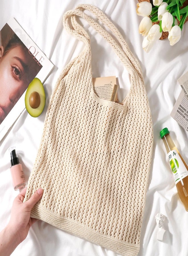 EIMMBD Crochet Bags for Women Beach Totes Bags Aesthetic Summer Tote Shoulder Hippie Bag Knit Bag(Beige) - Image 5